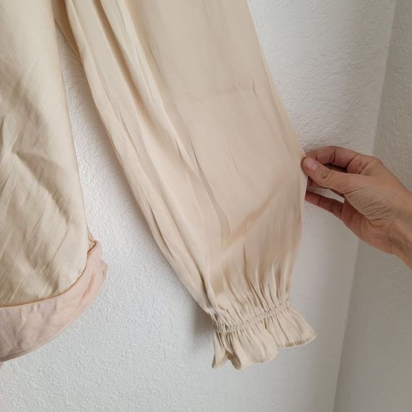 Paige Andreya Bodysuit Satin Ecru Long Sleeve Cowl Neck Snap Bottom Blouse - Picture 3 of 7